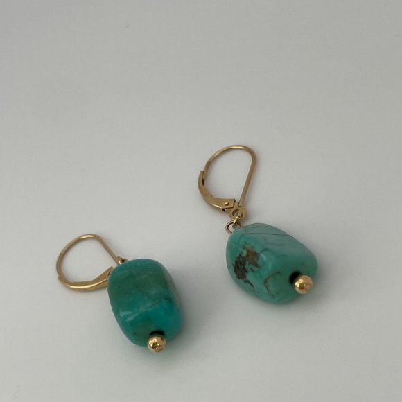 Vintage 14k Gold and Turquoise Dangle Earrings - Picture 3 of 5